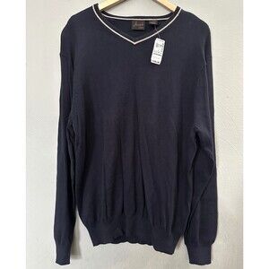 Jos. A. Bank Sweater Men's Large Navy Blue V Neck Cashmere Blend Lightweight  LS